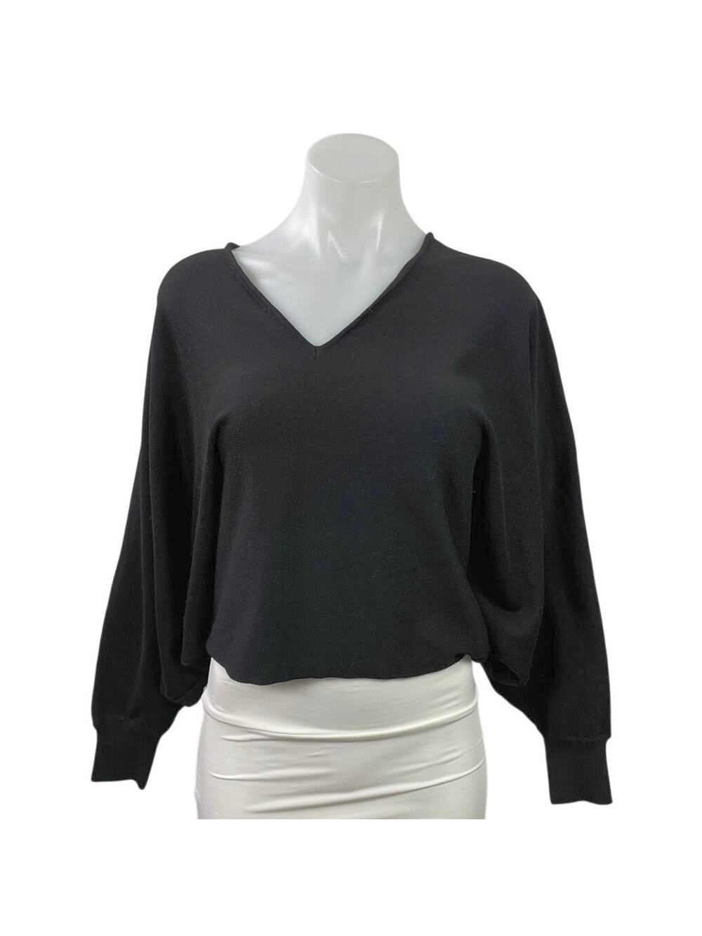 COS Women's Black V Neck Long Dolman Sleeve Relaxed Knit Blouse Top Size XS